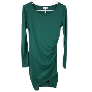 Leith Long Sleeve Knit Mini Dress Green Ruched Scoop Neck Casual sz S